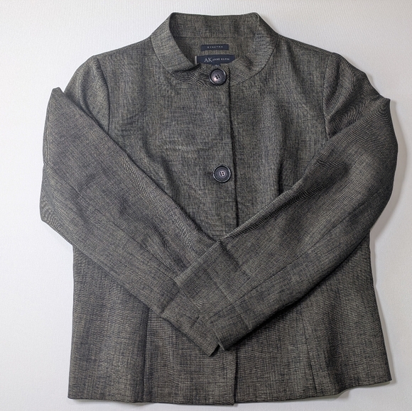 Anne Klein Women’s Short Jacket Suit Coat Brown Black Stretch Shimmer Size 14 - Picture 13 of 16